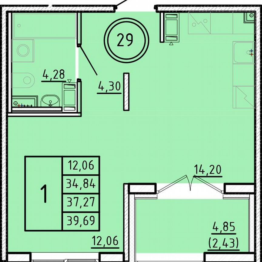 1-к. квартира, 34,8 м², 4/4 эт.