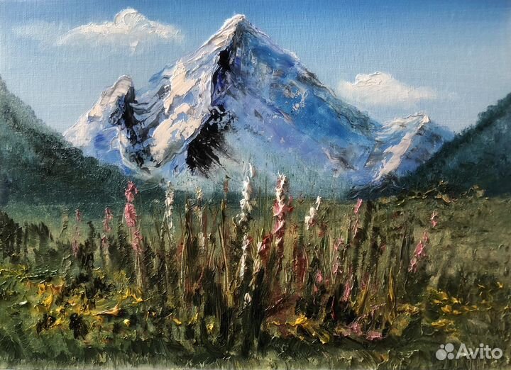 Картина маслом горы.картина сухая пастель