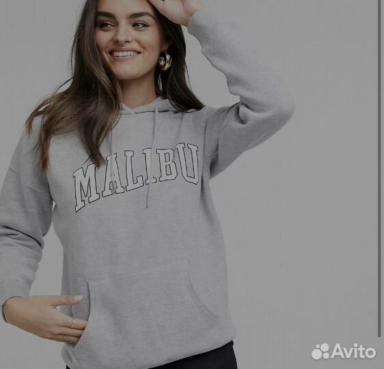 Серый худи New Look с надписью malibu