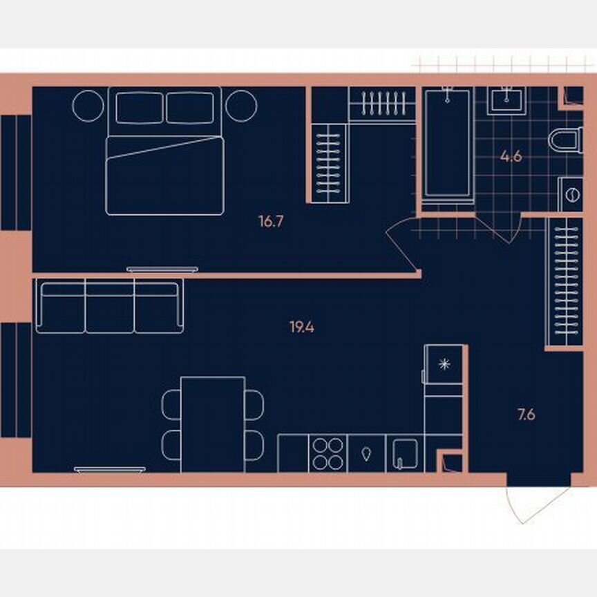 1-к. квартира, 48,3 м², 14/33 эт.