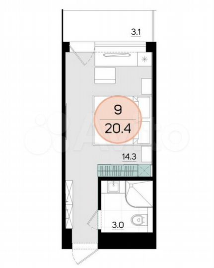 Апартаменты-студия, 20,4 м², 5/18 эт.
