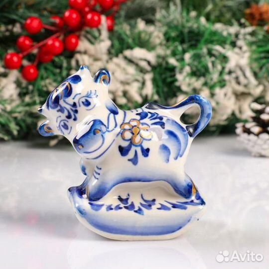 Статуэтки фарфор тигр, мышь с росписью гжель новые