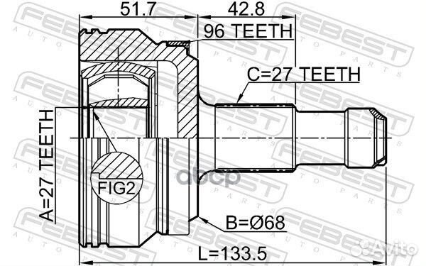 ШРУС К-кт (внешн.) с abs 1610-212A96R Febest