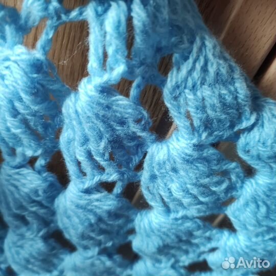 Шаль платок вязанный шерсть 2мх1.2 м. Голубой