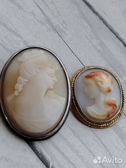 Камея раковина в серебре