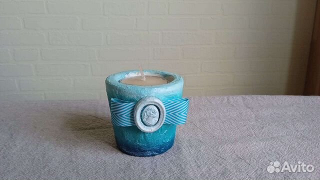 Голубой подсвечник ручной работы