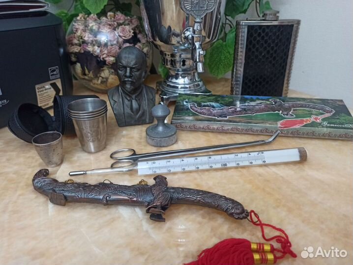 Бюст Ленина термометр печать фляжка стопки металл