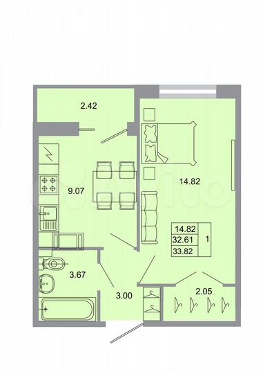 1-к. квартира, 33,8 м², 5/20 эт.