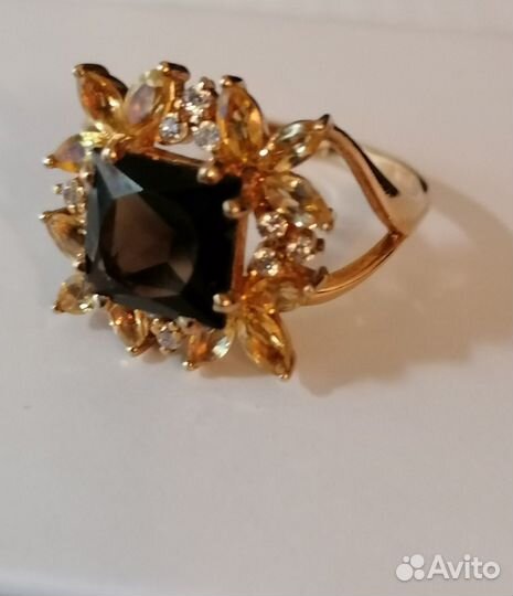 Элегантное кольцо с Раухтопазом, Цитр., Фианитами