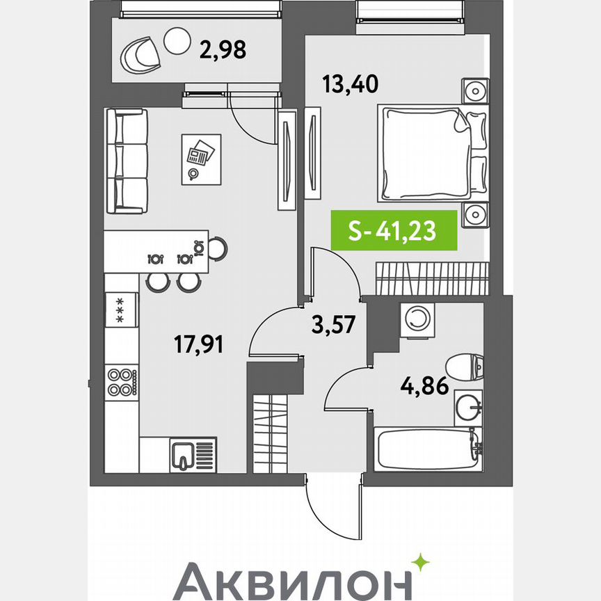 1-к. квартира, 41,9 м², 3/12 эт.