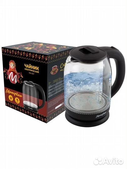 Чайник матрёна MA-007 электр (1,8 л) стекло черный