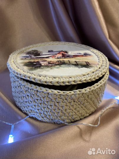 Вязаная корзинка-шкатулка / подарок к 8 марта