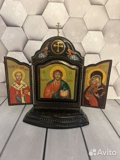 Лаковая миниатюра складень Триптих мстера