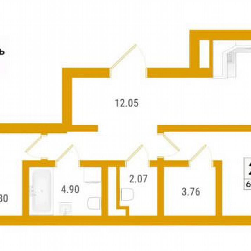 2-к. квартира, 66,5 м², 6/19 эт.