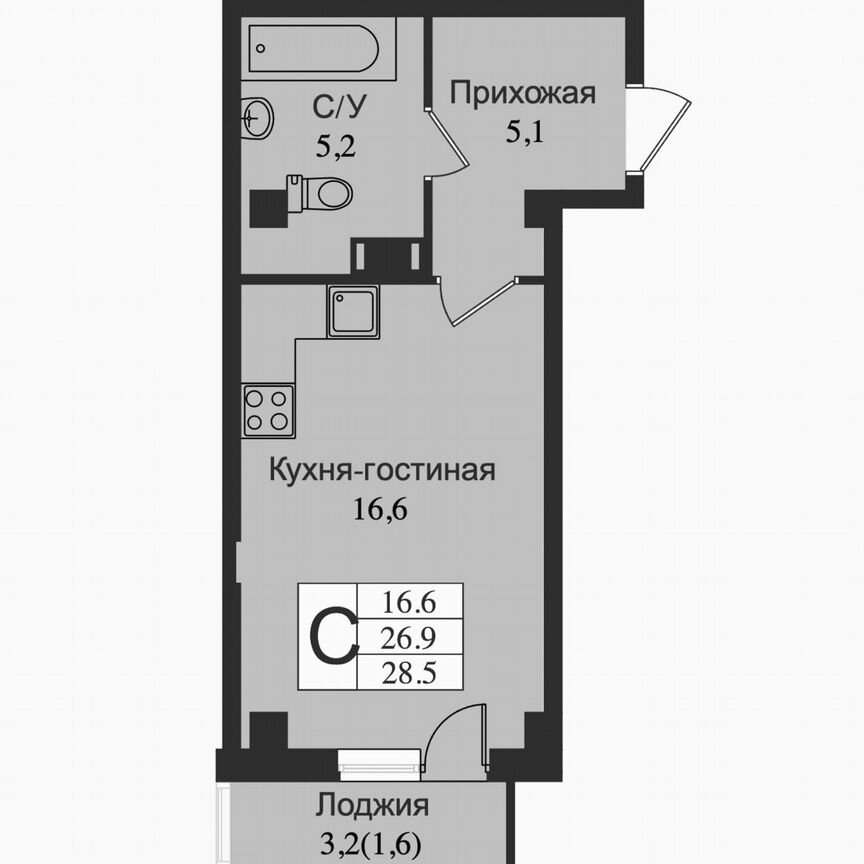 Квартира-студия, 29,1 м², 10/15 эт.