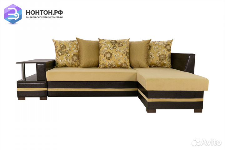 Диван угловой Лорд темно-коричневый / бежевый