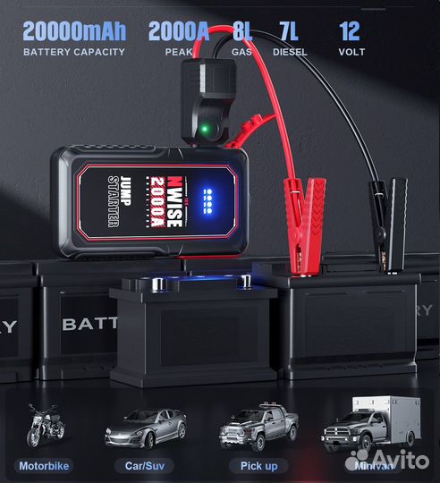 Пусковое зарядное устройство авто 20000Ач/2000А
