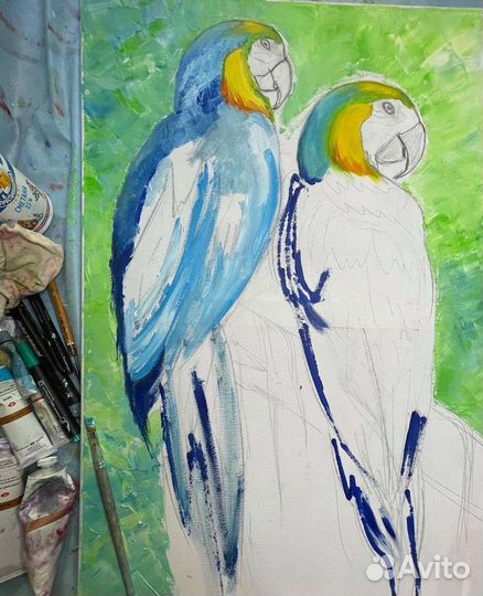 Картина маслом попугаи