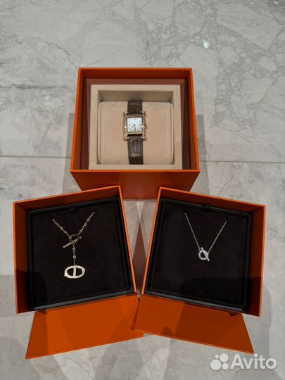 Hermes часы бриллианты, золото, крокодил