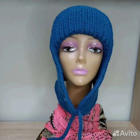 Шапка-ушанка женская вязаная