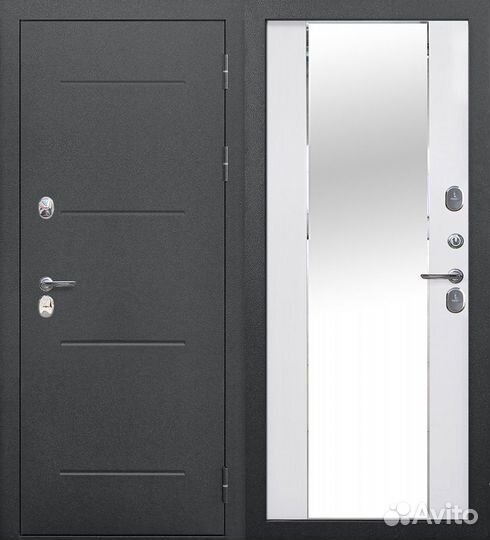 Дверь с терморазрывом и зеркалом Изотерма Серебро