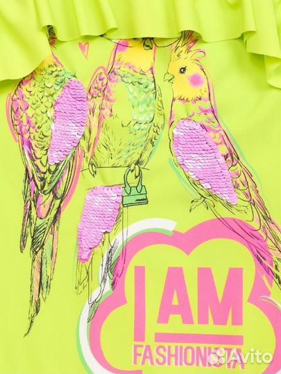 Купальник для девочек яблочный с попугаями (рост 1