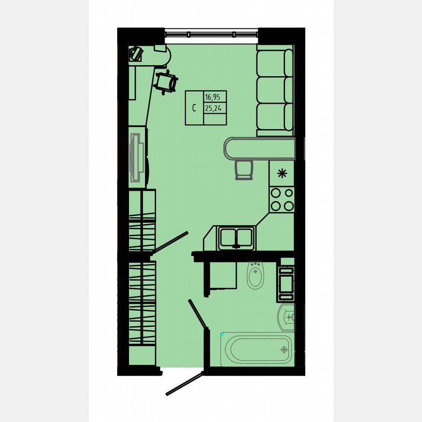 Квартира-студия, 26,2 м², 1/8 эт.