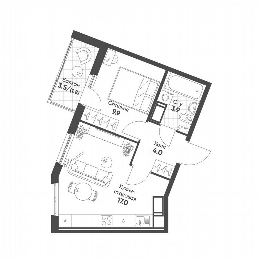 1-к. квартира, 36,6 м², 3/12 эт.