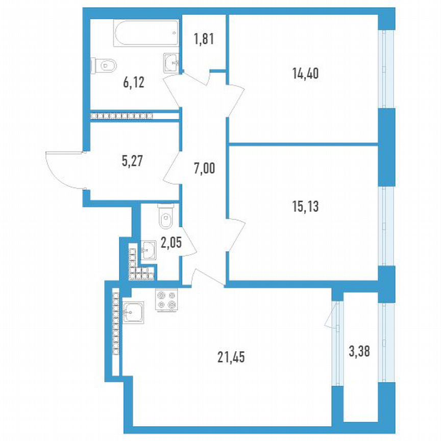 2-к. квартира, 75 м², 13/23 эт.