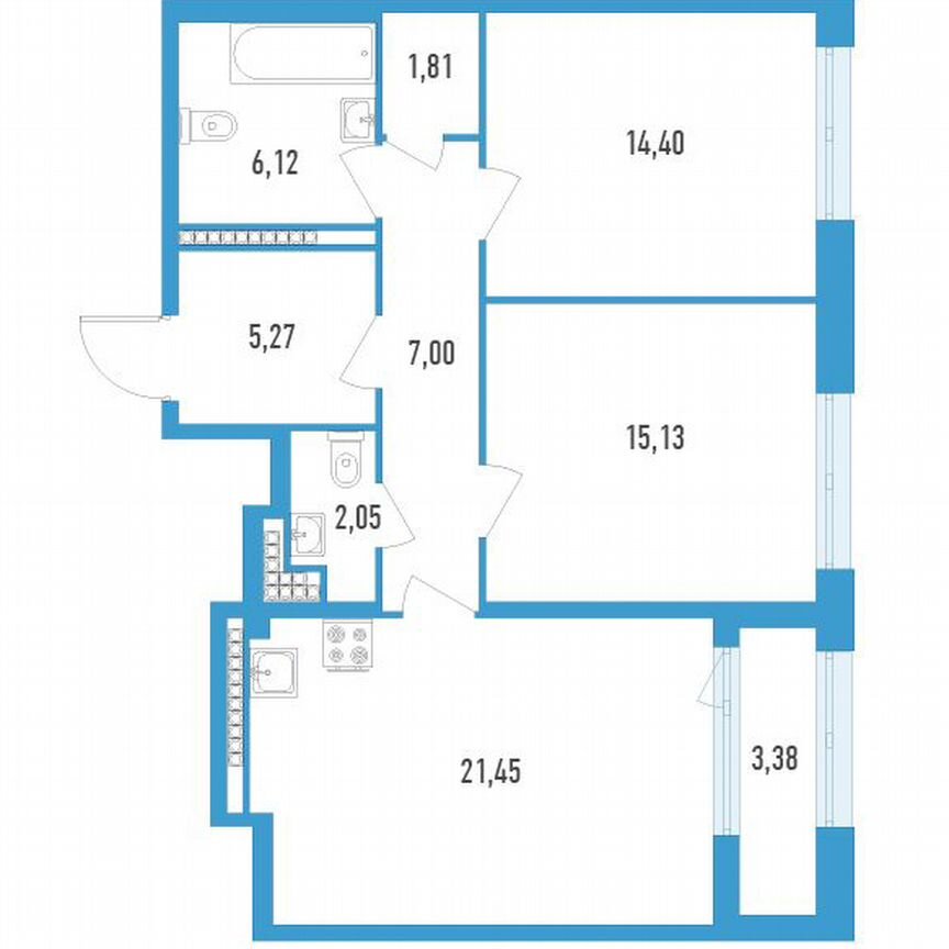 2-к. квартира, 74 м², 13/23 эт.