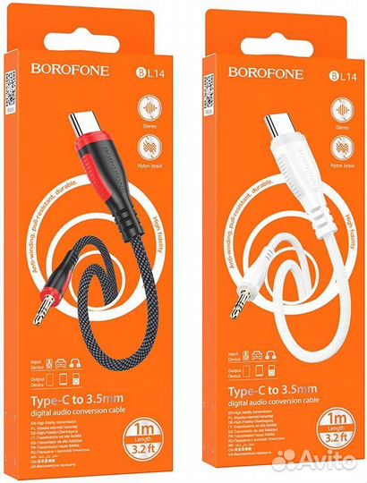 AUX Кабель Borofone BL14 Type-C - 3,5, 1 м, черный