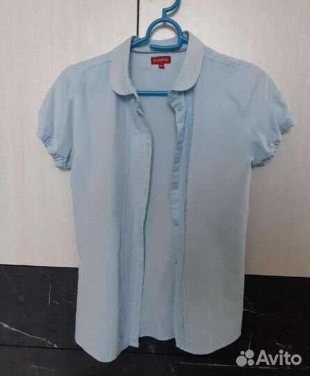 Голубая рубашка на девочку на рост 164
