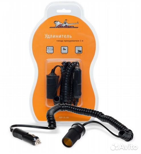 Прикуриватель-удлинитель 3 метра витой шнур