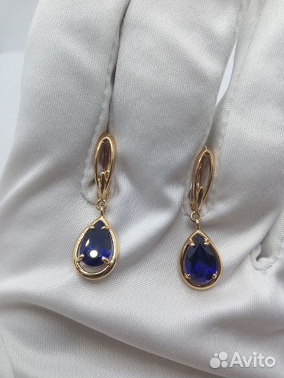 Золотые серьги с фианитом (13803)