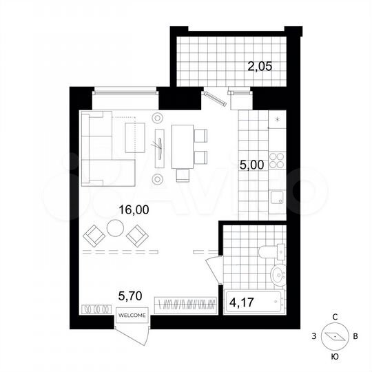 1-к. квартира, 30,9 м², 2/4 эт.