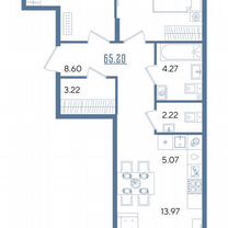 2-к. квартира, 65,2 м², 3/13 эт.