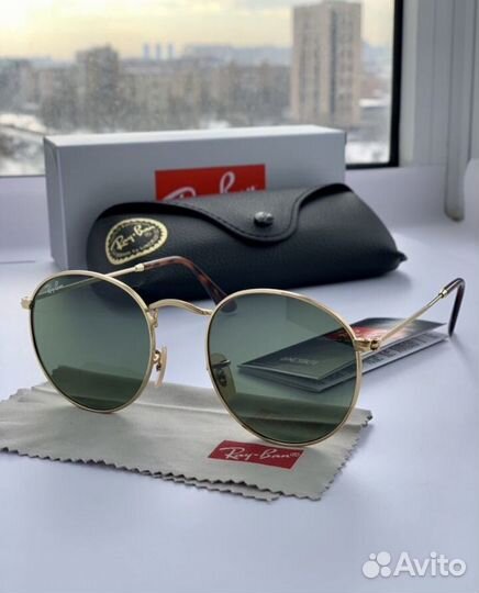 Очки ray ban round metal зеленые