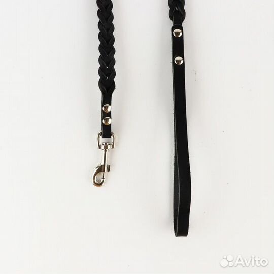 2 шт. Комплект ошейник (34-45х2 см) и поводок (120х0.8 см) с косой, чёрный с бежевым