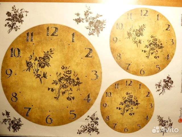 Циферблат часов, декупажная карта