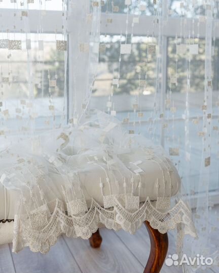 Тюль мона айвори готовый на окна пошив
