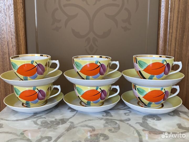 Винтажные чайные пары Крытье Роспись Сервиз Листья