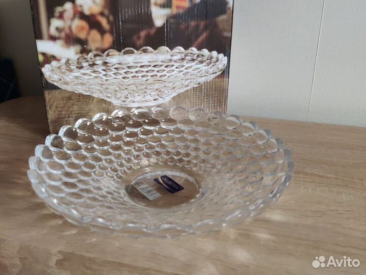 Блюдо стеклянное новое бабл
