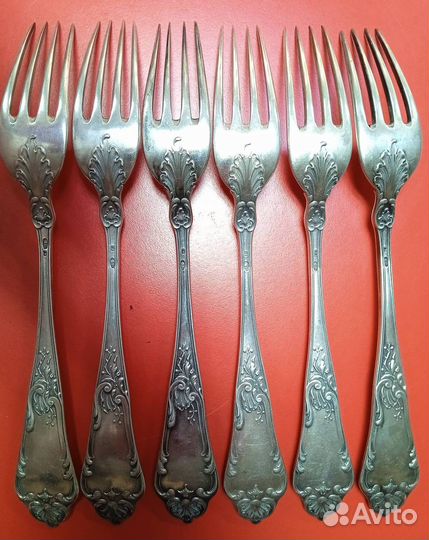 Набор 6 ложек+6 вилок, серебро 84, Густав Клингет