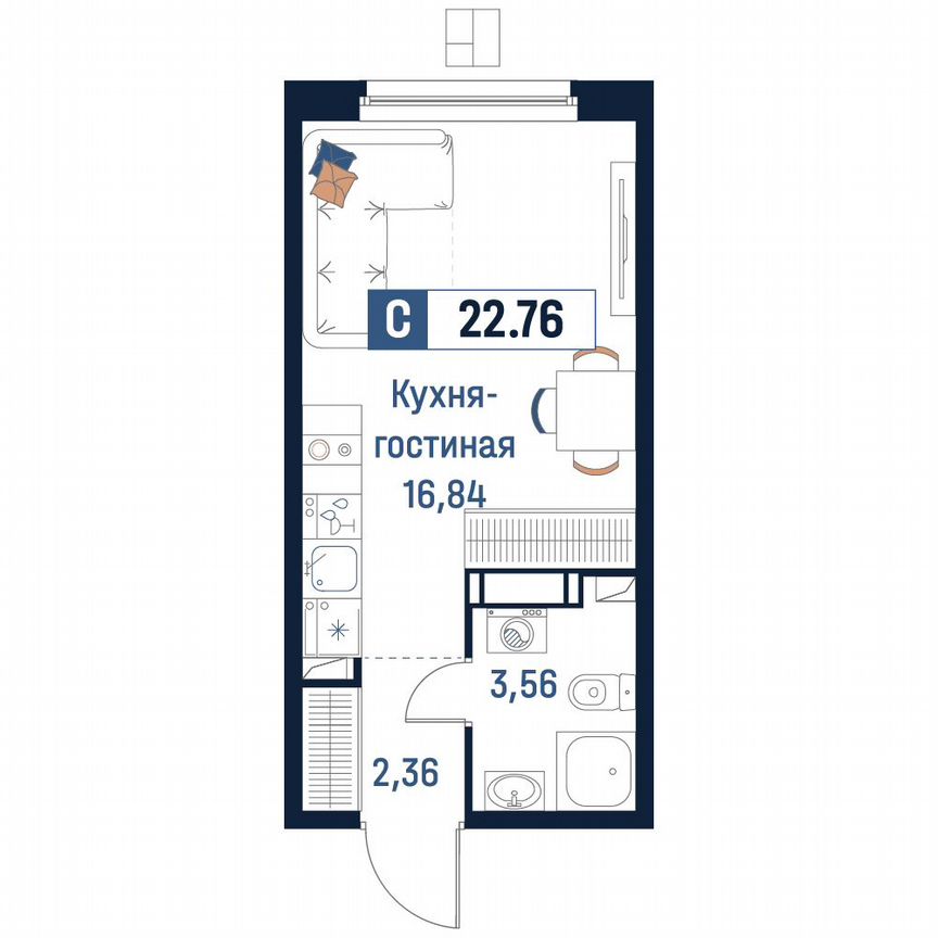 Квартира-студия, 22,8 м², 13/18 эт.