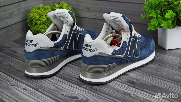 Кроссовки new balance 574 синий чёрный premium