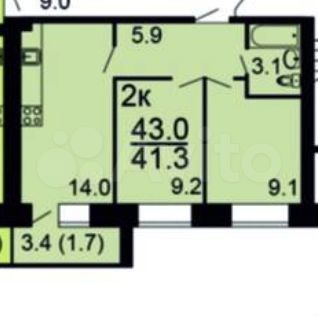 2-к. квартира, 41,3 м², 1/10 эт.