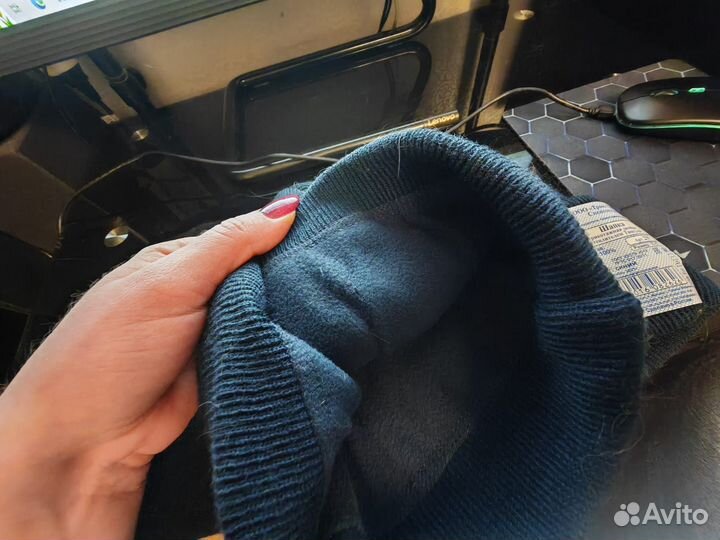 Шапка вязаная двойная Сплав Thinsulate синяя