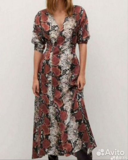 Платье mango длинное xs змеиный принт питон