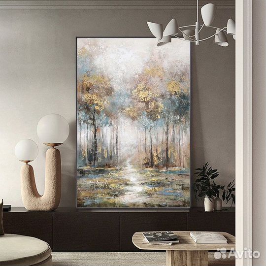 Стильная картина маслом лес Примерка в интерьер