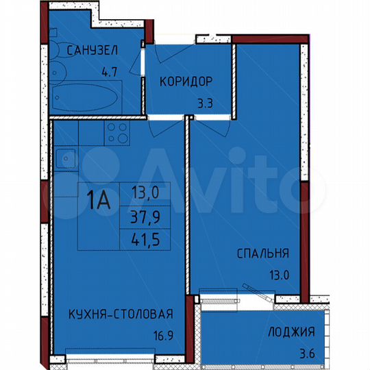 1-к. квартира, 41,5 м², 2/17 эт.